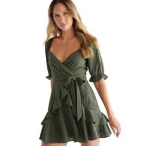 Francesca’s Ruffle Green Faye Mini Dress Size S NWOT